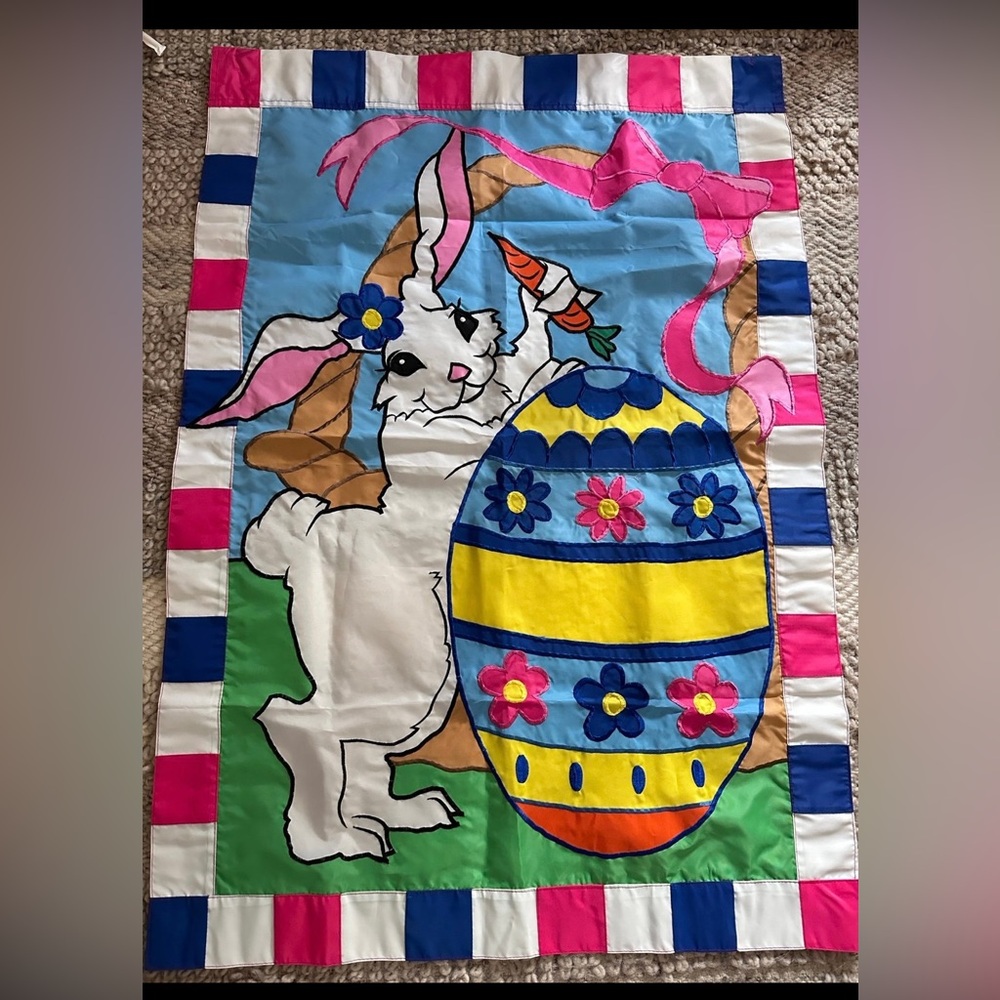 Evergreen Vintage Easter Rabbit Egg Home Decor 2001 Flag 31.5 X 45.5